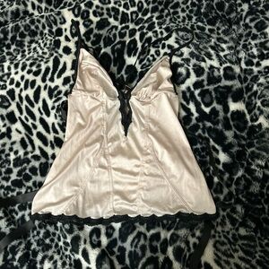 Jezebel Champagne Satin Top with Black Lace